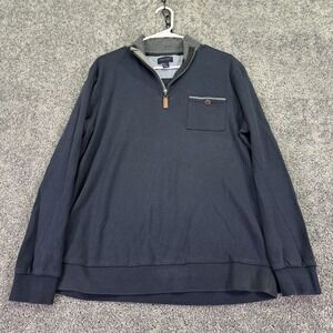 Thomas Parker Sweatshirt Mens Large Blue 1/4 Zip Mock Neck Pocket Pullover